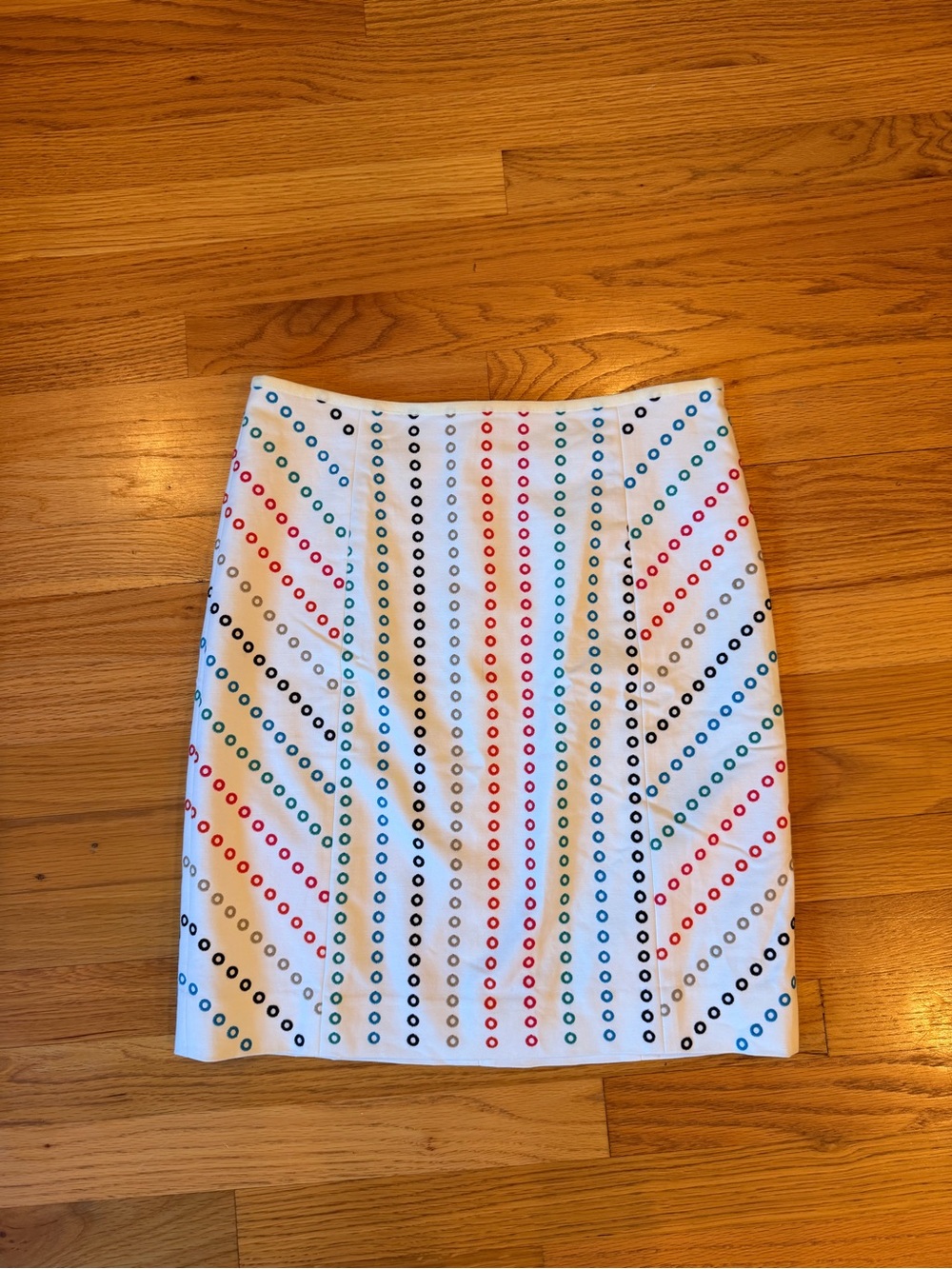 Etcetera White Embroidered Colorful Eyelet Grommet A-Line Skirt | Women's Size 6